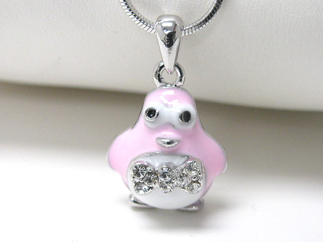 Made in korea whitegold plating epoxy and crystal stud bird pendant necklace