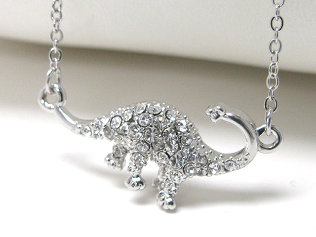 Made in korea whitegold plating crystal stud dinosaur tied necklace