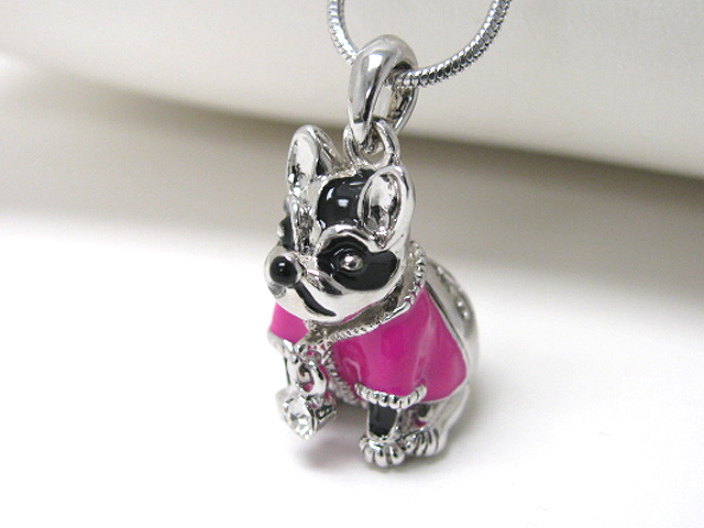 Made in korea whitegold plating epoxy and crystal stud doggy pendant necklace