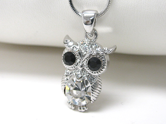 Made in korea whitegold plating facet cz and crystal owl pendant necklace