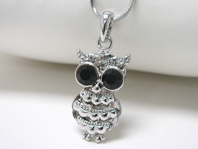 Made in korea whitegold plating crystal owl pendant necklace