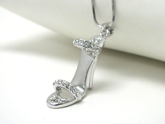 Made in korea whitegold plating crystal stud high heel shoe pendant necklace