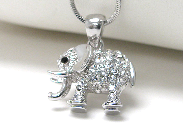 Made in korea whitegold plating crystal stud elephant pendant necklace