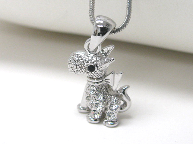 Made in korea whitegold plating crystal stud doggy pendant necklace