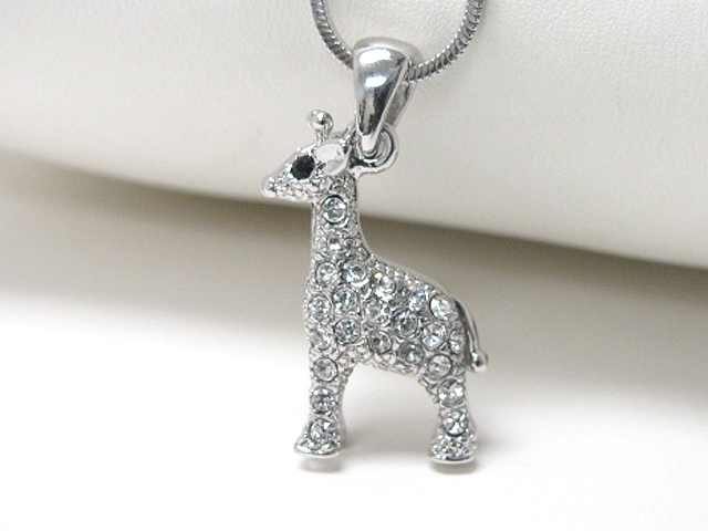 Made in korea whitegold plating crystal stud giraffe pendant necklace