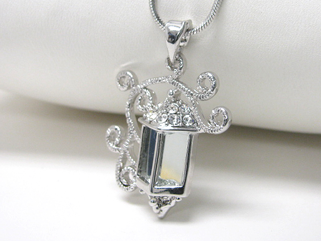 Made in korea whitegold plating crystal stud lamp pendant necklace