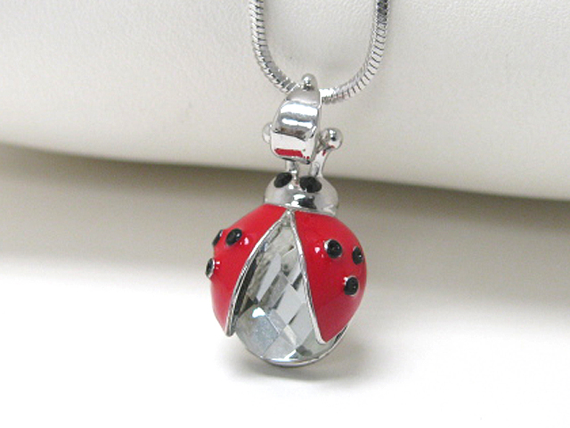 Made in korea whitegold plating epoxy ladybug pendant necklace