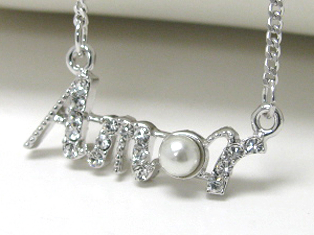 Made in korea whitegold plating crystal and pearl amor tied necklace