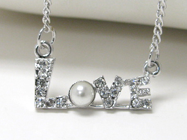 Made in korea whitegold plating crystal and pearl love tied necklace