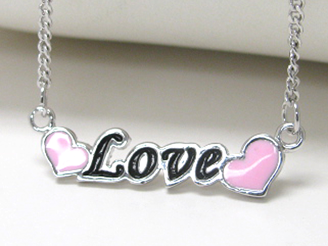 Made in korea whitegold plating epoxy love heart tied necklace