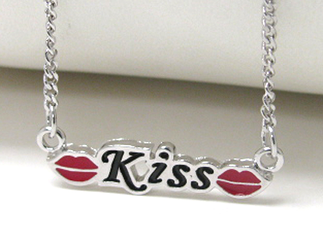 Made in korea whitegold plating epoxy kiss lips tied necklace