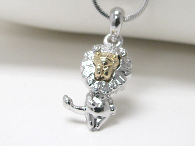 Made in korea whitegold plating two tone lion pendant necklace