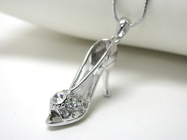 Made in korea whitegold plating crystal stud high heel shoe pendant necklace