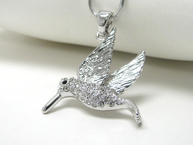 Made in korea whitegold plating crystal stud bird pendant necklace