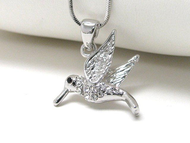 Made in korea whitegold plating crystal stud bird pendant necklace