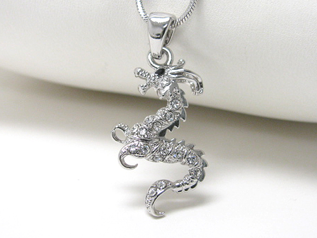 Made in korea whitegold plating crystal stud dragon pendant necklace