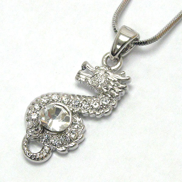 Made in korea whitegold plating crystal stud dragon pendant necklace