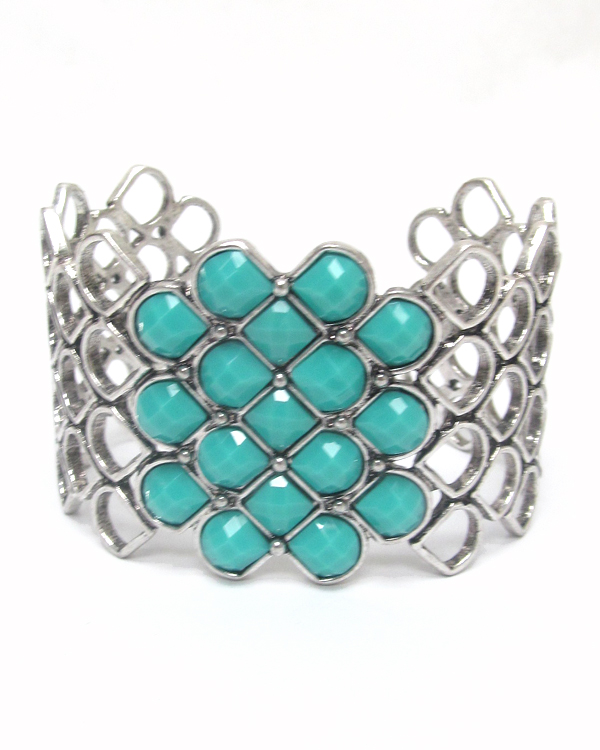 Turquoise center metal cuff bracelet