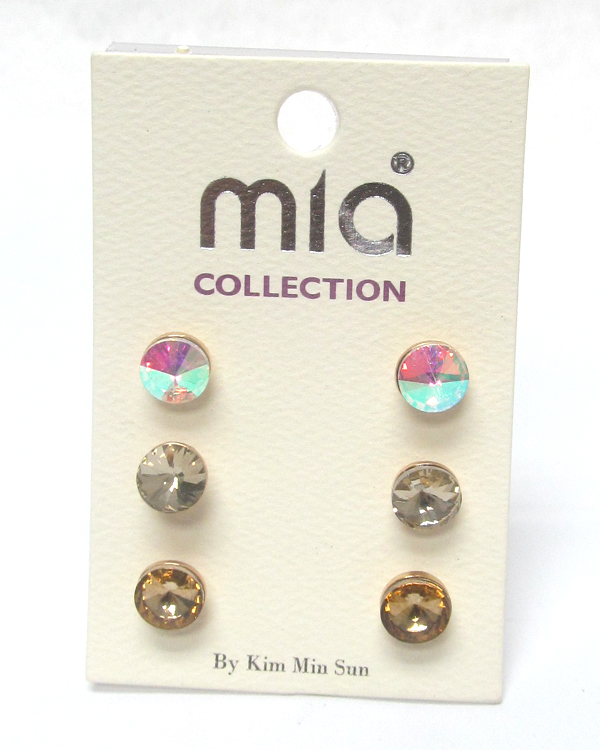 Mixed color crystal three pair earring set