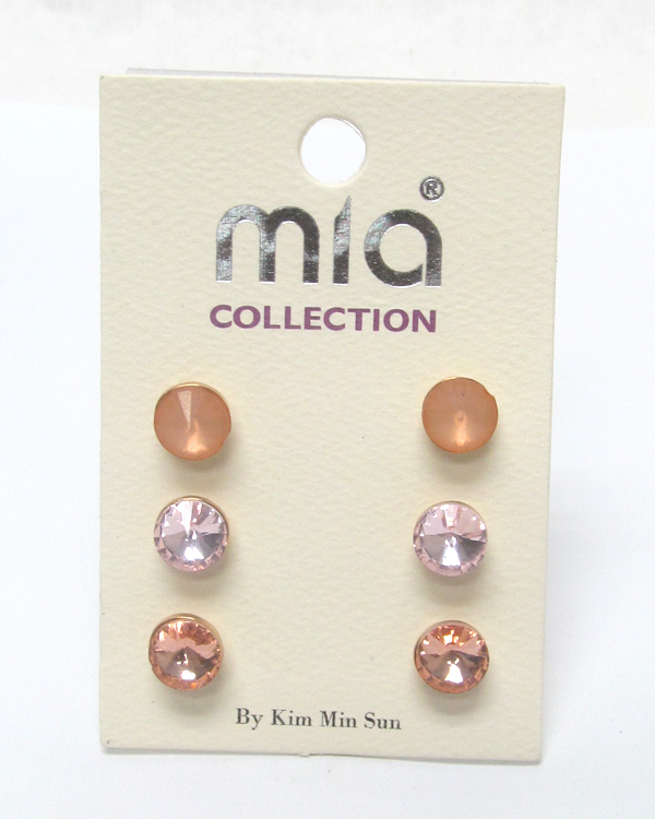 Mixed color crystal three pair earring set