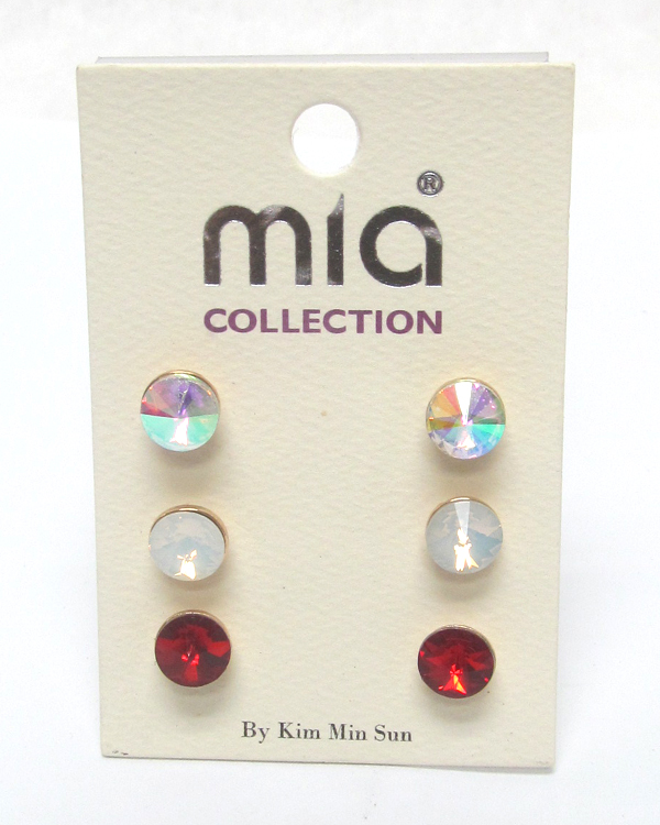 Mixed color crystal three pair earring set