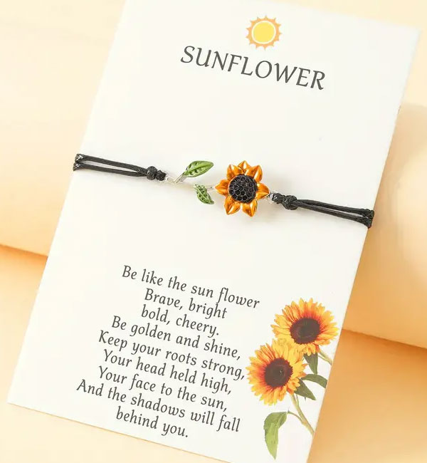 Sunflower charm bracelet with inspirational card