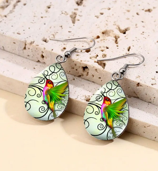 Colorful hummingbird teardrop earrings