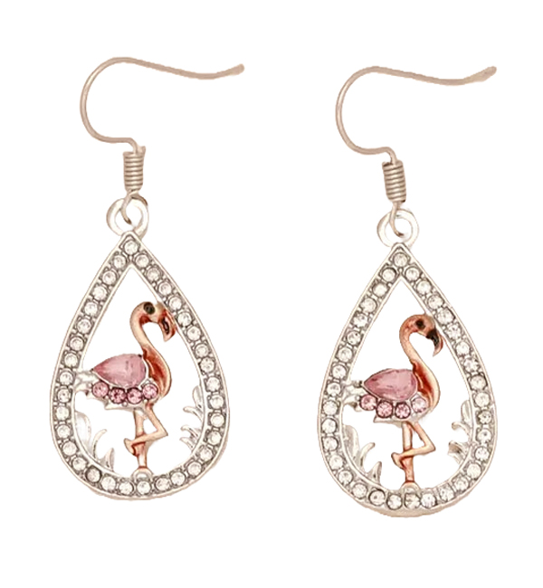 Pink flamingo crystal teardrop earrings