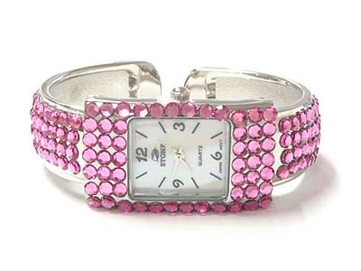 Flat crystal face and band square face cuff bangle watch