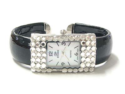 Special price - flat crystal frame square face cuff bangle watch