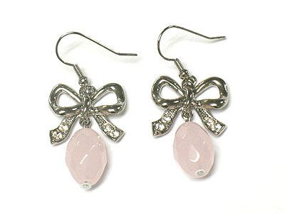 Rose quartz and crystal ribbon earring