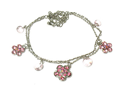 Crystal flower charm double line anklet