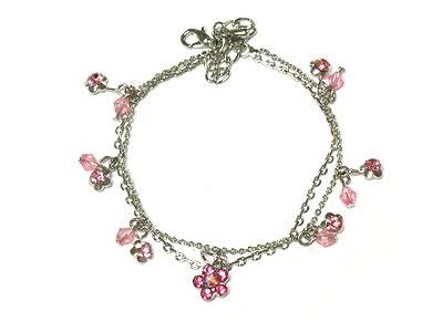 Crystal flower charm double line anklet