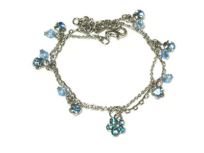 Crystal flower charm double line anklet