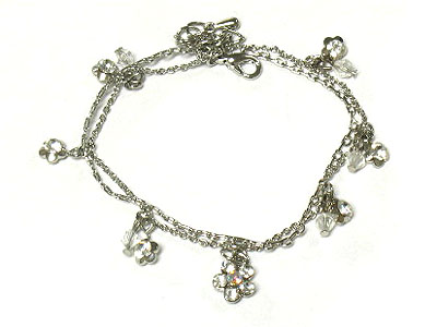 Crystal flower charm double line anklet