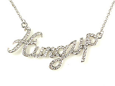 Made in korea whitegold plating crystal letter hungup necklace