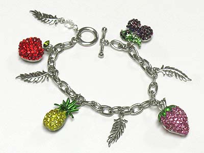 Crystal fruits charm dangle bracelet