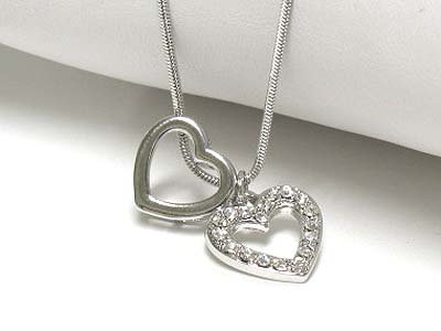 Made in korea whitegold plating dual crystal heart pendant necklace