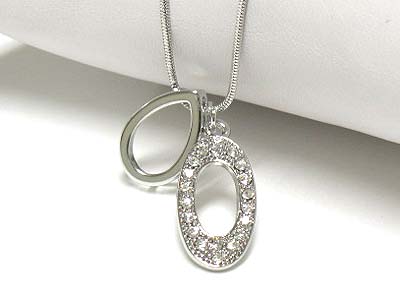 Made in korea whitegold plating dual crystal oval pendant necklace