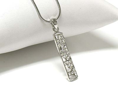 Made in korea whitegold plating crystal deco long bar pendant necklace