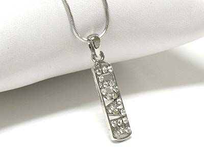 Made in korea whitegold plating crystal deco long bar pendant necklace