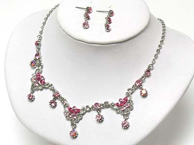 Austrian crystal three drop neckalce and earring set