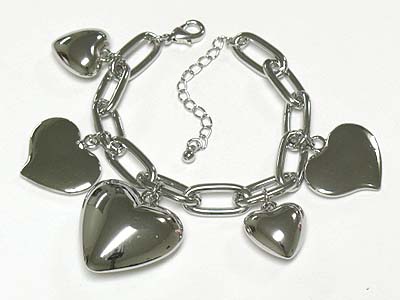 High polish metal puffy heart charm dangle bracelet