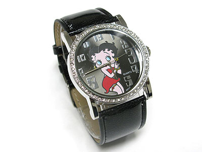 Crystal round face betty boop picture watch