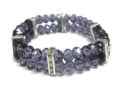 Crystal joint facet glass beads double row stretch bracelet