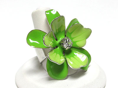 Crystal and enamel metal flower adjustable ring