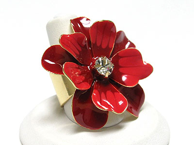 Crystal and enamel metal flower adjustable ring