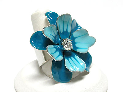 Crystal and enamel metal flower adjustable ring