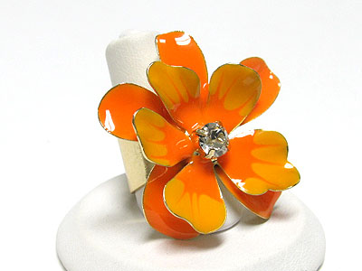 Crystal and enamel metal flower adjustable ring