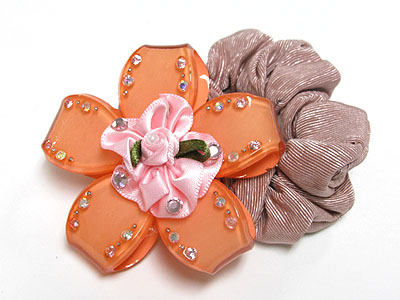 Crystal stud flower deco acryl flower pony tail holder